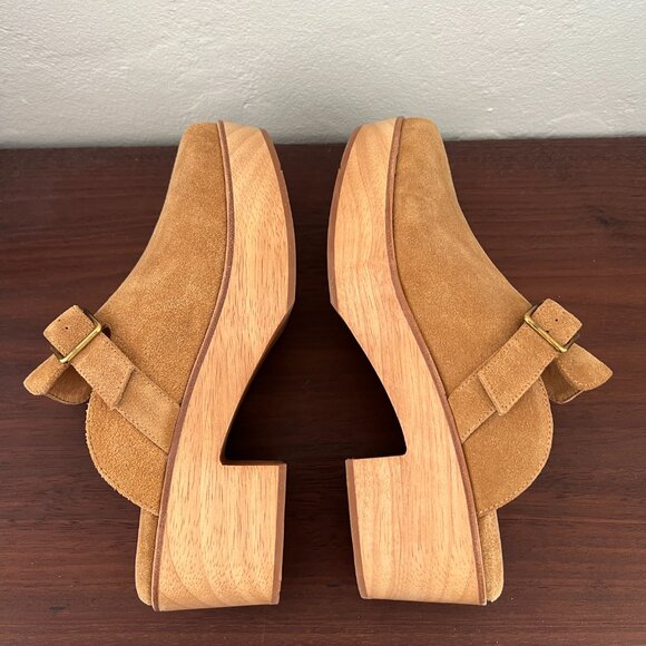 NEW Charlotte Stone Sam Clogs in Bamboo tan brown suede platform clogs buckle 10 - Picture 8 of 12